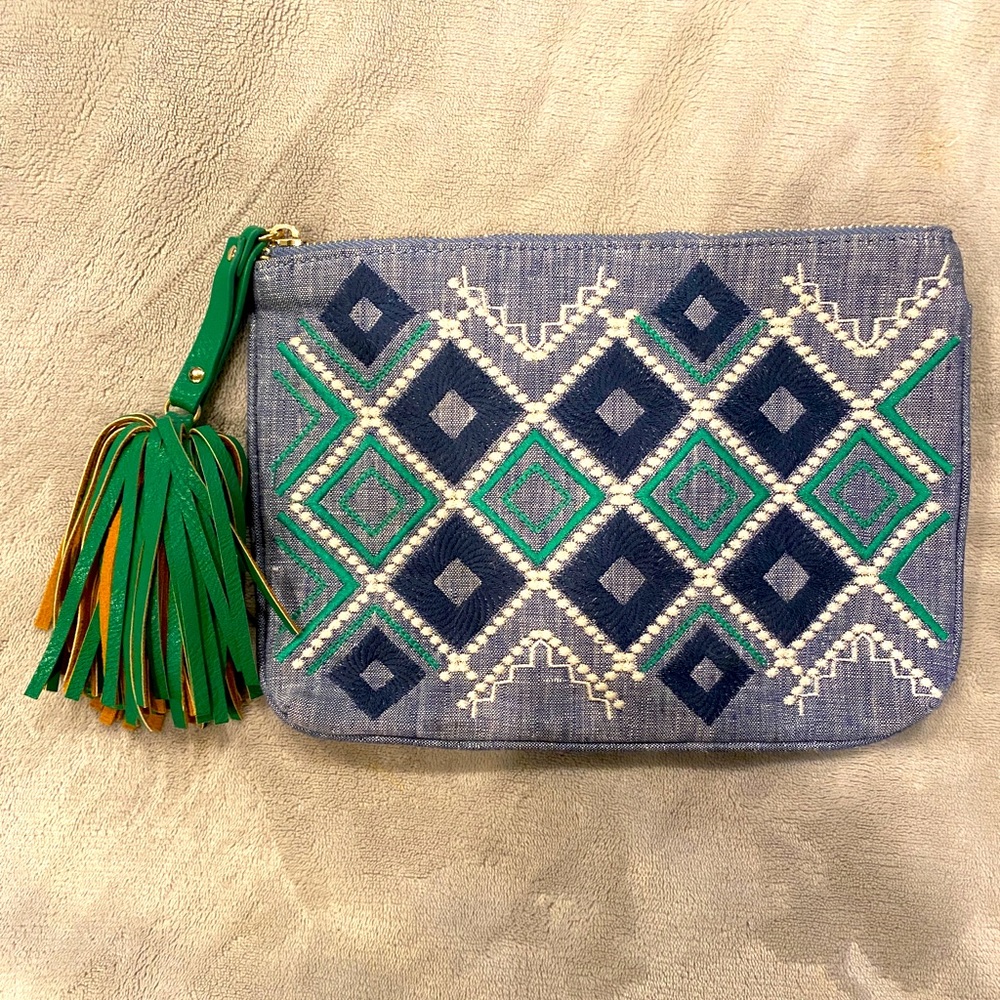 Merona denim zip clutch